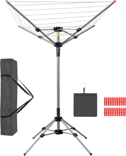Vista 2 de Tendedero giratorio para paraguas para exteriores, resistente y retráctil con 4 brazos, 8 líneas, 82 pies, espacio para colgar, estante de secado