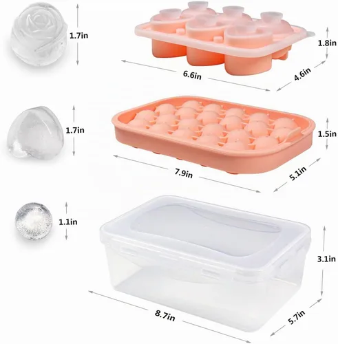 Vista 2 de Juego de moldes de hielo de silicona con formas divertidas, molde para cubitos de hielo con forma de corazón, bandeja redonda para cubitos de hielo