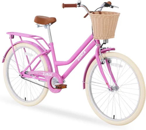 Vista 8 de ZUKKA Bicicleta para niños de 20/24 pulgadas con cesta de una sola velocidad, freno delantero en V y freno trasero para niños mayores de 7 años