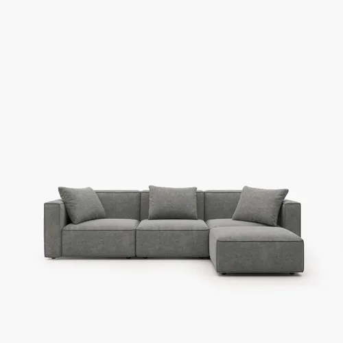 Vista 7 de Acanva Juego de Sofá Seccional Modular de Lujo para Sala de Estar, Sofá de Estilo Moderno Minimalista con Otomana y Chaise, Forma de L, Gris