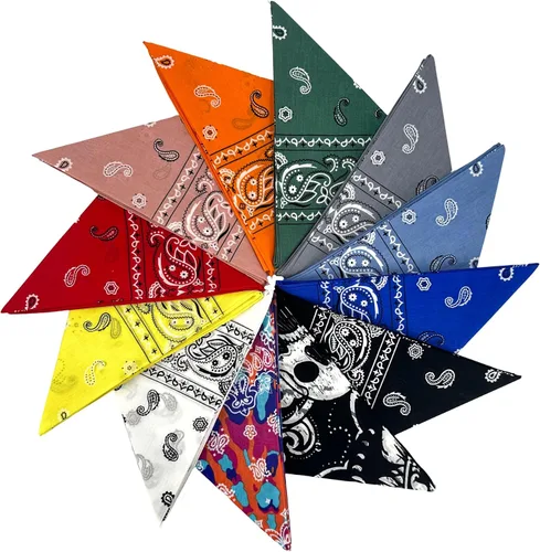 Vista 6 de Junvena Bandanas de algodón, 12 paquetes de 22 x 22 pulgadas, pañuelo unisex impreso de doble cara