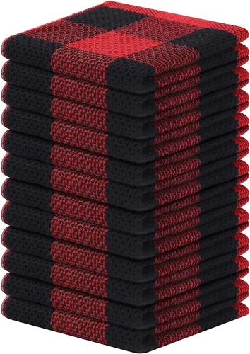 Vista 18 de Homaxy Paquete de 6 paños de cocina 100% algodón, 12 x 12 pulgadas, negro y rojo Negro & rojo
