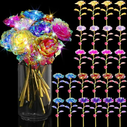 Vista 12 de Lyrow - 6 flores artificiales de cristal de galaxia LED, color negro
