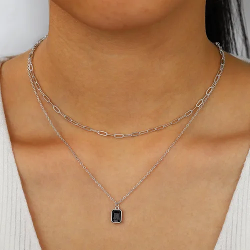 Vista 4 de Stocking Stuffers for Women - Layered Birthstone Necklace for Women Girls, 14K Gold-Plated Paperclip Chain Choker Necklace with Rectangle Birthstone