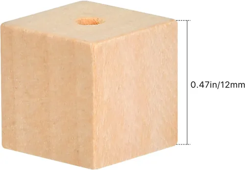 Vista 2 de Supkiir Cubos de madera para manualidades, 100 bloques de madera con agujeros, cubos de madera sin terminar para proyectos de bricolaje, alfabeto