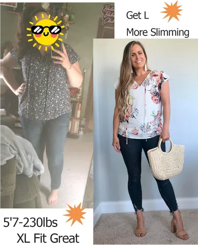 Vista 5 de SimpleFun Blusa de verano de manga corta con cuello en V floral para mujer