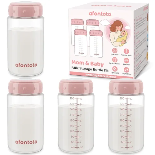 Vista 12 de 2 botellas de almacenamiento de leche materna, botellas de espectro de cuello ancho sin BPA para bombeo, colección de almacenamiento de biberones
