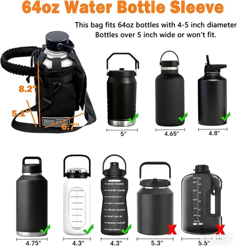 Vista 10 de Funda aislada para botella de agua de 64 onzas, bolsa de transporte de botella de agua de medio galón, soporte para jarra de agua de medio galón