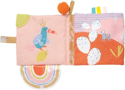 Vista 6 de Manhattan Toy Libro de actividades suave con temática de llama para bebés con chirriador, papel arrugado y espejo seguro para bebés, pequeño