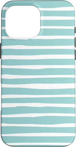 Vista 19 de iPhone 16 Cute Pastel Mint Green Aqua & White Wavy Stripe Case