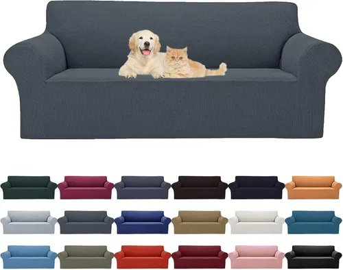Vista 50 de Cupuamon Funda elástica para sofá de 1 plaza, funda protectora de muebles con parte inferior elástica de tela jacquard a cuadros pequeños para Beige