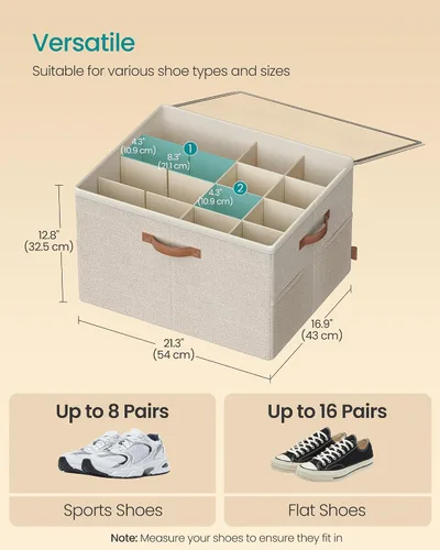 Vista 6 de SONGMICS Organizador de zapatos para armario, contenedor de almacenamiento de zapatos, cabe 16 pares, contenedor de tela con asas y cubierta