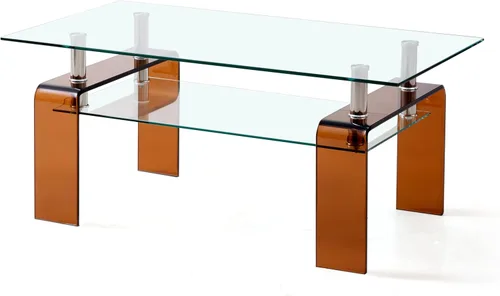 Vista 2 de Mesa de centro de vidrio templado con patas de cristal, moderna mesa de centro pequeña para sala de estar (marrón, 39.4 x 21.7 x 17.7 pulgadas)