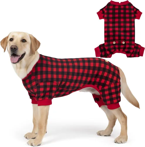Vista 21 de KYEESE Pijamas de Navidad para Perros, Pijamas Navideños para Perros Pequeños con Patrón de Copo de Nieve, Cálido Mameluco de Vellón para Gato