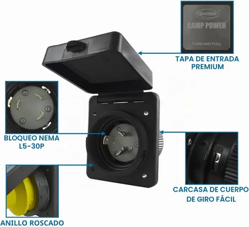 Vista 2 de Conntek Entrada de alimentación marina RV de 30 amperios y 125 voltios