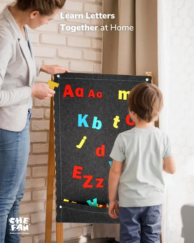 Vista 6 de CHEFAN Tablero de letras de fieltro para niños pequeños, tablero de franela grande de 45 x 25 pulgadas para pared, letras mayúsculas y minúsculas