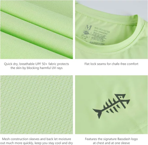 Vista 4 de BASSDASH Camiseta de pesca de manga corta con protección solar UPF 50+ para hombre