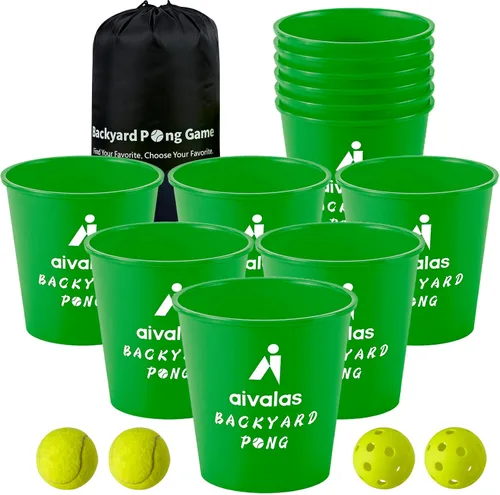Vista 14 de Aivalas Yard Pong Outdoor Games, Giant Yard Games Set with 12 Buckets and Balls for Adults and Family, Toss Game Throwing Games for Beach, Camping