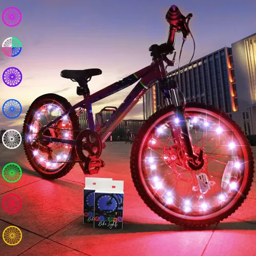 Vista 13 de TINANA Paquete de 2 luces LED para rueda de bicicleta, luces ultrabrillantes impermeables para radios de bicicleta, decoración de ciclismo