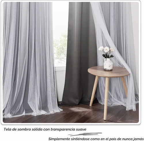 Vista 4 de PONY DANCE Cortinas para Sala de Estar - Cortinas Opacas Gris Degradado con Superposición de Gasa Blanca Térmicamente Aisladas Mezcla y Combina