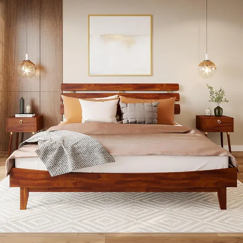 Vista 21 de Bme Caden - Base de cama de 15 pulgadas con cabecera ajustable, estilo retro de mediados de siglo, con madera de acacia, no necesita somier, 12
