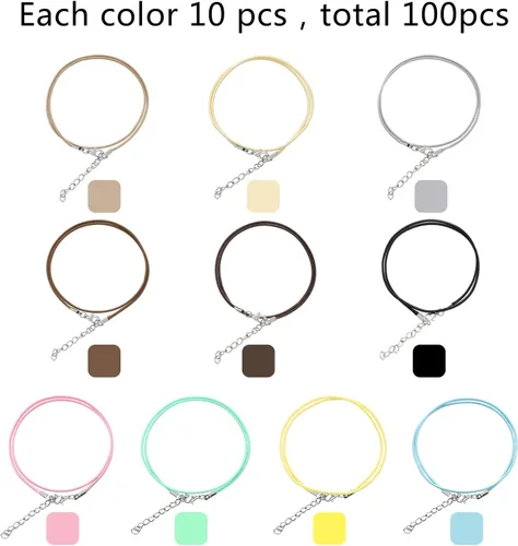 Vista 3 de 100 piezas de cordón encerado para collar con cierre, collar a granel, cuerda, pulsera, cuerdas para hacer joyas, colgantes, suministros