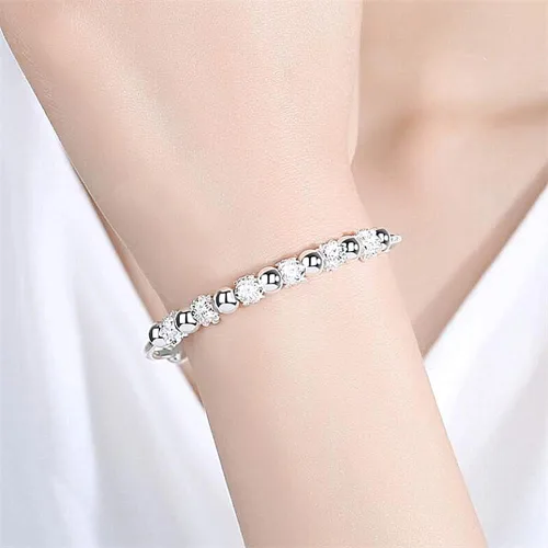 Vista 7 de Pulseras de plata de ley 925 con cuentas de plata de ley 925, pulsera de transferencia de la suerte, pulsera ajustable de moda para mujeres y niñas
