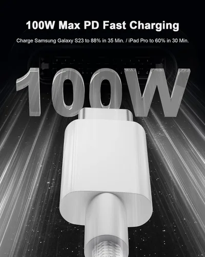 Vista 2 de TSKYBEAR Cable USB C a USB C – Cable de carga rápida de 100 W tipo C a C de repuesto para iPhone 15 Pro Max/Plus Samsung iPad Pro/Air/mini MacBook