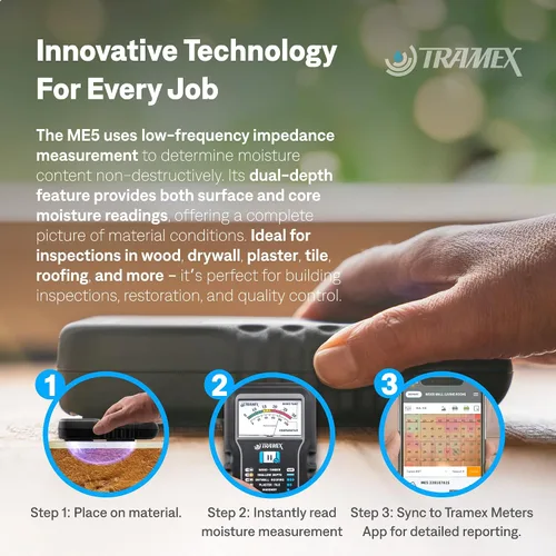 Vista 10 de Tramex Moisture Encounter ME5 Medidor sin clavijas para medir el contenido de humedad en madera, paneles de yeso y materiales de construcción