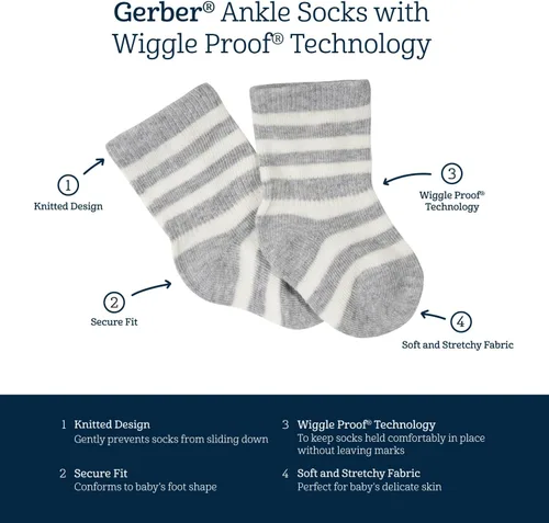 Vista 6 de Gerber Calcetines unisex a prueba de movimiento para bebé, 8 pares