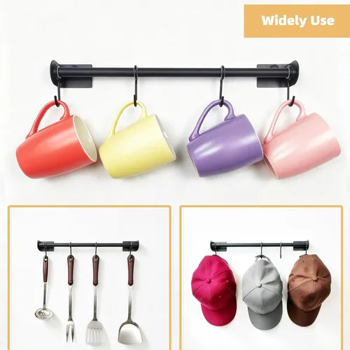 Vista 5 de Soporte para tazas de café con 4 ganchos para montar en la pared, juego de 4 colgadores modernos para tazas de té de 15.6 pulgadas, juego de 2