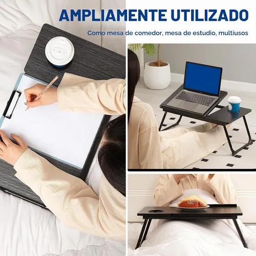 Vista 8 de Mesa para Laptop para Cama y Sofá, Mesa de Cama Plegable Ajustable con Portavasos, Bandeja para Servir Desayuno, Soporte de Mesa Portátil
