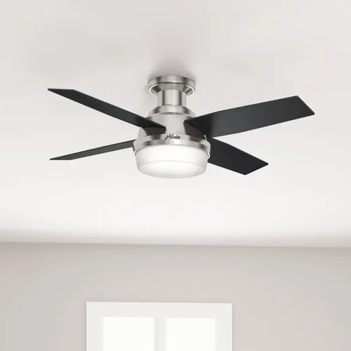 Vista 4 de Hunter Dempsey, ventilador de techo, moderno, 44 pulgadas, níquel cepillado