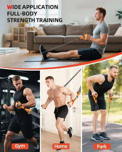 Vista 7 de Abahub Juego de bandas de entrenamiento de brazos, bandas de resistencia con asas y correas de tobillo para mujer y hombre, juego para entrenamiento