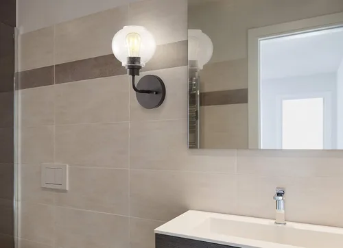 Vista 2 de JONATHAN Y Lámpara de pared LED de bronce aceitado de 6.5 pulgadas para baño, pantalla de vidrio sembrado transparente, accesorio industrial