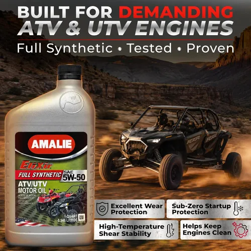 Vista 2 de AMALIE Elixir 5W-50 Aceite de motor ATV y UTV completamente sintético (160-72516-EA) botella de 1 cuarto de galón Fabricado en Estados Unidos