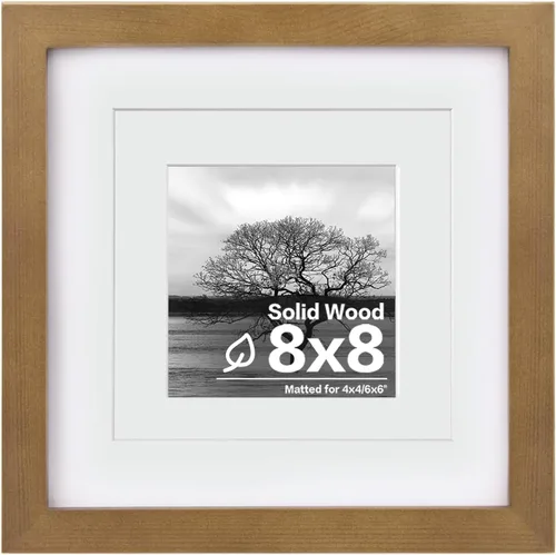 Vista 53 de Egofine - Marco de fotos de 8 x 8 pulgadas hecho de madera maciza con plexiglás, para fotos de 4 x 4/6 x 6 pulgadas con paspartú o de 8 x 8 pulgadas