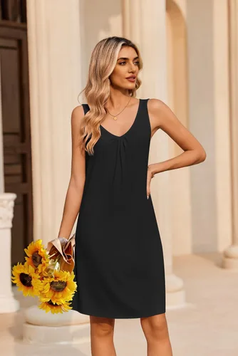 Vista 6 de Ekouaer Camisones para mujer, de viscosa de bambú, sin mangas, para dormir, con cuello en V, ropa de dormir