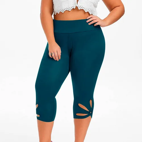 Vista 4 de Leggings capri de entrenamiento para mujer, tallas grandes, elásticos, para correr, ropa deportiva, con ribete de encaje, suaves, pantalones de yoga