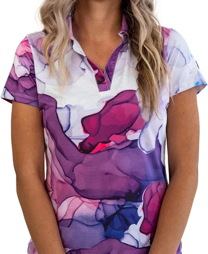 Vista 33 de YATTA GOLF Polo de golf prémium para mujer, ligero, de secado rápido, resistente a las arrugas y absorbe la humedad Aloha Sunrise