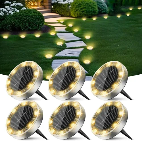 Vista 11 de Peasur Luces solares de suelo para exteriores, paquete de 24 luces planas de disco con energía solar, IP68 impermeable, antioxidante, iluminación