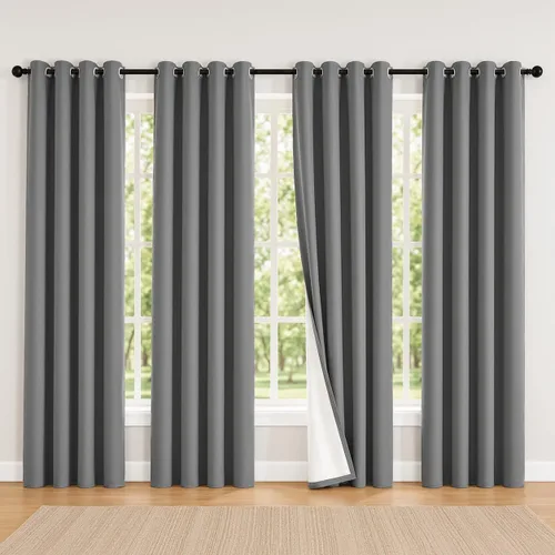 Vista 92 de 2 paneles de cortinas 100% opacas, de peso medio, con aislamiento térmico y ojales para dormitorio, sala de estar, tratamiento de ventana