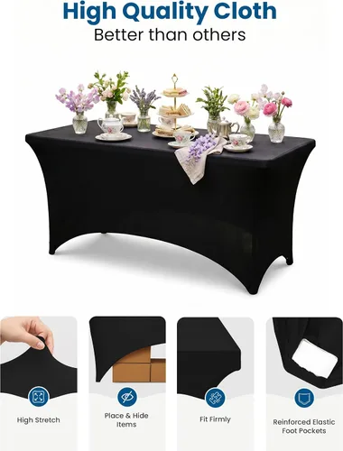 Vista 6 de Utopia Kitchen Mantel rectangular de spándex de 4 pies [1 unidad, negro] 200 GSM elástico, ajustado, lavable y resistente a las arrugas, cubierta