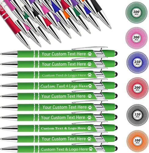 Vista 28 de Bolígrafos personalizados personalizados con nombre de flor de nacimiento a granel, bolígrafo grabado personalizado con lápiz capacitivo, logotipo