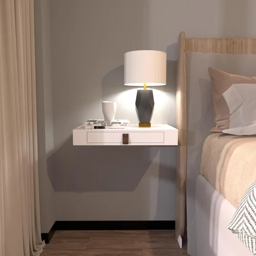 Vista 16 de Juego de 2 estantes flotantes con cajón, mesita de noche para dormitorio, baño o cocina, estante de pared de 16 pies con almacenamiento, color gris
