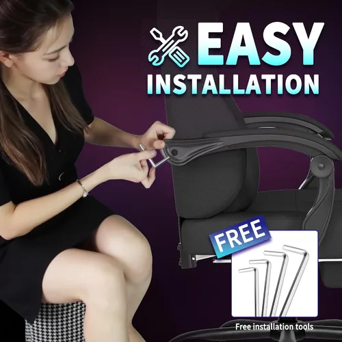 Vista 8 de Silla de juegos, sillas de juegos grandes y altas para adultos con reposapiés y soporte lumbar, cómoda silla de computadora de tela ergonómica