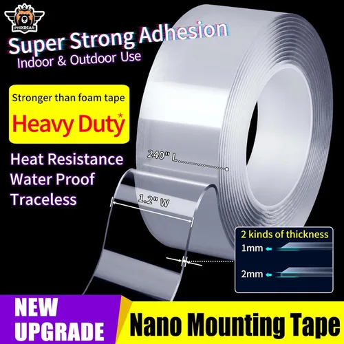 Vista 2 de PHIXBEAR Cinta de doble cara extra grande de 1 pulgada x 200 pulgadas, cinta de montaje nano transparente y resistente