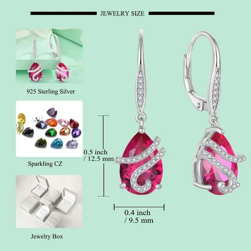 Vista 6 de STARCHENIE Juego de joyas de plata de ley 925 con rubí para mujer, con piedra natal de corte pera, regalo de julio