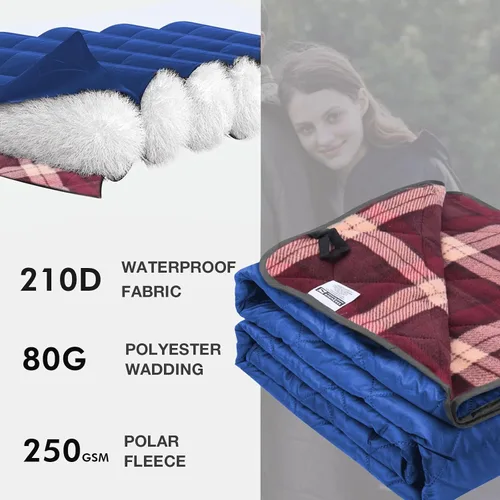 Vista 4 de DUKUSEEK Manta con capucha para exteriores, manta de camping impermeable, acolchada, forro polar grueso, cálida, resistente al viento, a prueba