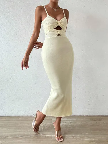 Vista 4 de Milumia Vestido de punto para mujer, con abertura alta, sin mangas, con corte en la parte delantera